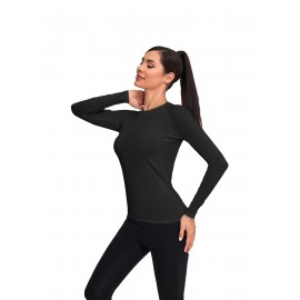 4 Pcs/Pack Women's Solid Color Sports Basics, Crew Neck Long Sleeve Comfortable Yoga Fitness Workout Top, Women's Activewear 4 Pcs/Pack Women's Solid Color Sports Basics, Crew Neck Long Sleeve Comfortable Yoga Fitness Workout Top, Women's Activewear