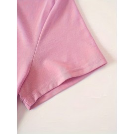 Cartoon & Letter Casual T-Shirt, Crew Neck Short Sleeves Slight Stretch Sports Tee, Women's Activewear Cartoon & Letter Casual T-Shirt, Crew Neck Short Sleeves Slight Stretch Sports Tee, Women's Activewear