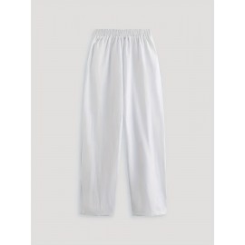 Elastic Waist Solid Color Casual Pants, Loose Sports Pants With Pocket, Women's Athleisure Elastic Waist Solid Color Casual Pants, Loose Sports Pants With Pocket, Women's Athleisure