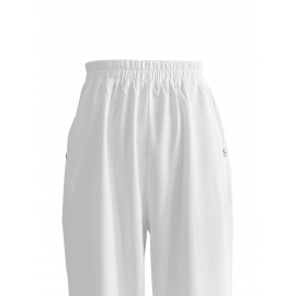 Elastic Waist Solid Color Casual Pants, Loose Sports Pants With Pocket, Women's Athleisure Elastic Waist Solid Color Casual Pants, Loose Sports Pants With Pocket, Women's Athleisure