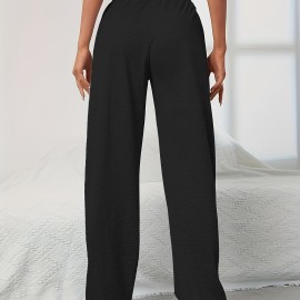 Elastic Waist Casual Sporty Pants, Loose Fit Slant Pockets Sports Trousers, Women's Activewear Elastic Waist Casual Sporty Pants, Loose Fit Slant Pockets Sports Trousers, Women's Activewear
