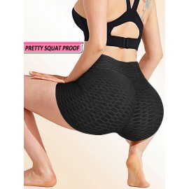 Plain Honeycomb Sporty Yoga Short, Slim Fit Butt Lifting High Waist Sports Short, Women's Activewear Plain Honeycomb Sporty Yoga Short, Slim Fit Butt Lifting High Waist Sports Short, Women's Activewear