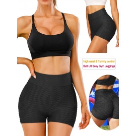 Plain Honeycomb Sporty Yoga Short, Slim Fit Butt Lifting High Waist Sports Short, Women's Activewear Plain Honeycomb Sporty Yoga Short, Slim Fit Butt Lifting High Waist Sports Short, Women's Activewear