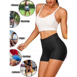 Plain Honeycomb Sporty Yoga Short, Slim Fit Butt Lifting High Waist Sports Short, Women's Activewear Plain Honeycomb Sporty Yoga Short, Slim Fit Butt Lifting High Waist Sports Short, Women's Activewear
