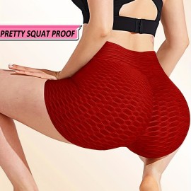 Plain Honeycomb Sporty Yoga Short, Slim Fit Butt Lifting High Waist Sports Short, Women's Activewear Plain Honeycomb Sporty Yoga Short, Slim Fit Butt Lifting High Waist Sports Short, Women's Activewear