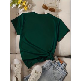 Heart & Letter Print Crew Neck T-Shirt, Casual Short Sleeve T-Shirt For Spring & Summer, Women's Clothing Heart & Letter Print Crew Neck T-Shirt, Casual Short Sleeve T-Shirt For Spring & Summer, Women's Clothing