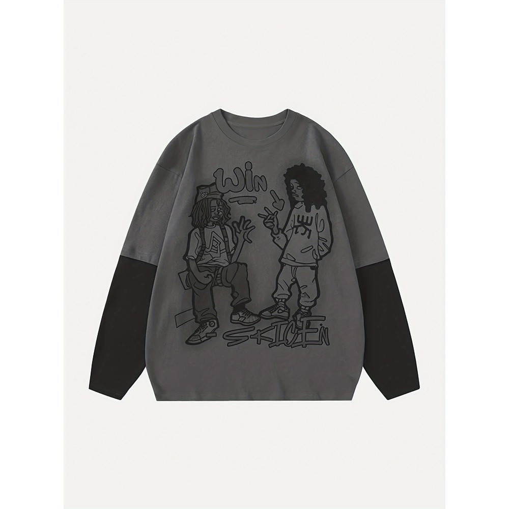 Carton Print Crew Neck T-Shirt, Casual Long Sleeve T-Shirt For Spring & Fall, Women's Clothing Carton Print Crew Neck T-Shirt, Casual Long Sleeve T-Shirt For Spring & Fall, Women's Clothing