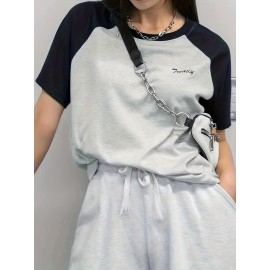 Color Block Daily T-shirt, Casual Crew Neck Short Sleeve T-shirt, Women's Clothing Color Block Daily T-shirt, Casual Crew Neck Short Sleeve T-shirt, Women's Clothing