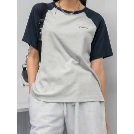Color Block Daily T-shirt, Casual Crew Neck Short Sleeve T-shirt, Women's Clothing Color Block Daily T-shirt, Casual Crew Neck Short Sleeve T-shirt, Women's Clothing