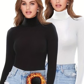 2 Packs Warm Turtleneck T-Shirts, Casual Long Sleeve Top For Spring & Fall, Women's Clothing 2 Packs Warm Turtleneck T-Shirts, Casual Long Sleeve Top For Spring & Fall, Women's Clothing