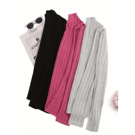 3 Packs Ribbed Mock  Neck T-Shirts, Casual Long Sleeve Top For Spring & Fall, Women's Clothing 3 Packs Ribbed Mock  Neck T-Shirts, Casual Long Sleeve Top For Spring & Fall, Women's Clothing