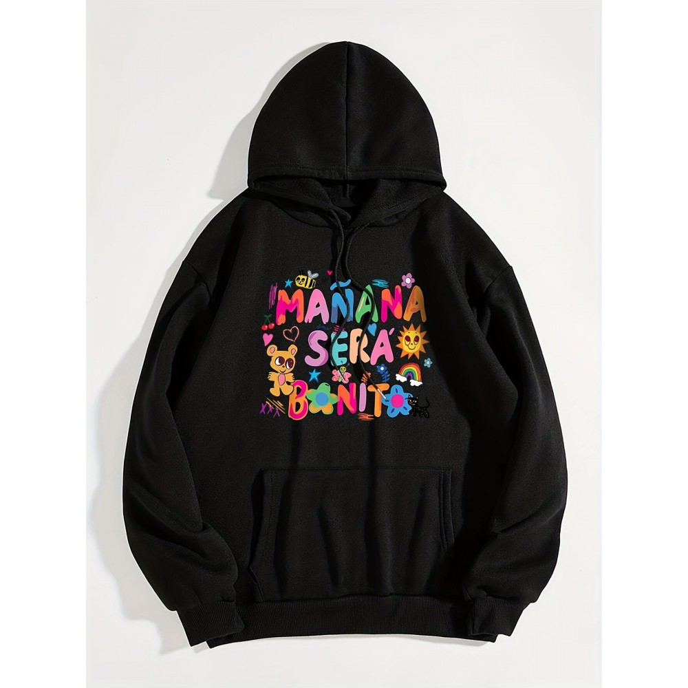 Letter & Graphic Print Kangaroo Pocket Hoodie, Casual Long Sleeve Drawstring Hoodies Sweatshirt, Women's Clothing Letter & Graphic Print Kangaroo Pocket Hoodie, Casual Long Sleeve Drawstring Hoodies Sweatshirt, Women's Clothing