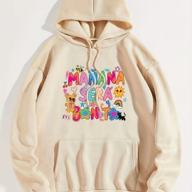 Letter & Graphic Print Kangaroo Pocket Hoodie, Casual Long Sleeve Drawstring Hoodies Sweatshirt, Women's Clothing Letter & Graphic Print Kangaroo Pocket Hoodie, Casual Long Sleeve Drawstring Hoodies Sweatshirt, Women's Clothing