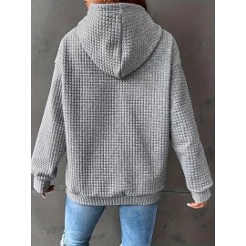 Waffle Grid Kangaroo Pocket Hoodie, Casual Long Sleeve Drawstring Hoodies Sweatshirt, Women's Clothing Waffle Grid Kangaroo Pocket Hoodie, Casual Long Sleeve Drawstring Hoodies Sweatshirt, Women's Clothing