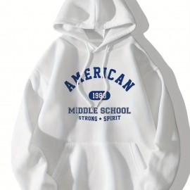 Letter & Number Print Kangaroo Pocket Hoodie, Casual Long Sleeve Drawstring Hoodies Sweatshirt, Women's Clothing Letter & Number Print Kangaroo Pocket Hoodie, Casual Long Sleeve Drawstring Hoodies Sweatshirt, Women's Clothing