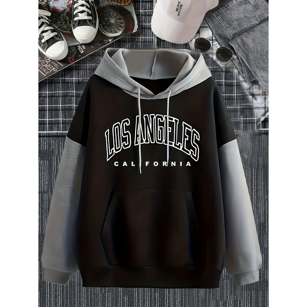 Color Block Letter Print Hoodies, Casual Drawstring Long Sleeve Sweatshirt, Women's Clothing Color Block Letter Print Hoodies, Casual Drawstring Long Sleeve Sweatshirt, Women's Clothing