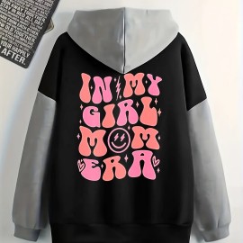 Color Block Letter Print Hoodies, Casual Drawstring Long Sleeve Sweatshirt, Women's Clothing Color Block Letter Print Hoodies, Casual Drawstring Long Sleeve Sweatshirt, Women's Clothing