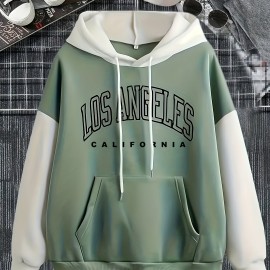 Color Block Letter Print Hoodies, Casual Drawstring Long Sleeve Sweatshirt, Women's Clothing Color Block Letter Print Hoodies, Casual Drawstring Long Sleeve Sweatshirt, Women's Clothing