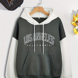 Color Block Letter Print Hoodies, Casual Drawstring Long Sleeve Sweatshirt, Women's Clothing Color Block Letter Print Hoodies, Casual Drawstring Long Sleeve Sweatshirt, Women's Clothing