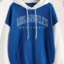 Color Block Letter Print Hoodies, Casual Drawstring Long Sleeve Sweatshirt, Women's Clothing Color Block Letter Print Hoodies, Casual Drawstring Long Sleeve Sweatshirt, Women's Clothing