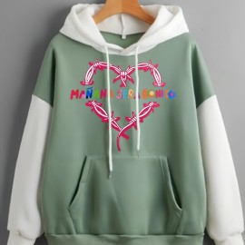 Color Block Letter Print Hoodies, Casual Drawstring Long Sleeve Sweatshirt, Women's Clothing Color Block Letter Print Hoodies, Casual Drawstring Long Sleeve Sweatshirt, Women's Clothing