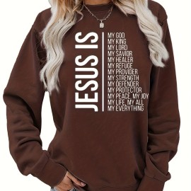 Jesus Is My Everything Print Sweatshirt, Casual Long Sleeve Crew Neck Sweatshirt, Women's Clothing Jesus Is My Everything Print Sweatshirt, Casual Long Sleeve Crew Neck Sweatshirt, Women's Clothing