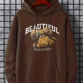 Bear Print Kangaroo Pocket Hoodie, Casual Long Sleeve Drawstring Hoodies Sweatshirt, Women's Clothing Bear Print Kangaroo Pocket Hoodie, Casual Long Sleeve Drawstring Hoodies Sweatshirt, Women's Clothing