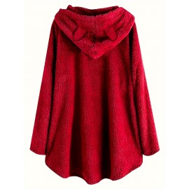 Cat & Letter Print Teddy Hoodie, Casual Long Sleeve Kangaroo Pocket Hoodie Sweatshirt, Women's Clothing Cat & Letter Print Teddy Hoodie, Casual Long Sleeve Kangaroo Pocket Hoodie Sweatshirt, Women's Clothing