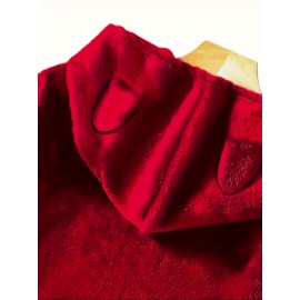 Cat & Letter Print Teddy Hoodie, Casual Long Sleeve Kangaroo Pocket Hoodie Sweatshirt, Women's Clothing Cat & Letter Print Teddy Hoodie, Casual Long Sleeve Kangaroo Pocket Hoodie Sweatshirt, Women's Clothing