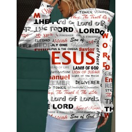Jesus Letter Print Hoodies, Casual Kangaroo Pocket Long Sleeve Sweatshirt, Women's Clothing Jesus Letter Print Hoodies, Casual Kangaroo Pocket Long Sleeve Sweatshirt, Women's Clothing