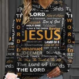 Jesus Letter Print Hoodies, Casual Kangaroo Pocket Long Sleeve Sweatshirt, Women's Clothing Jesus Letter Print Hoodies, Casual Kangaroo Pocket Long Sleeve Sweatshirt, Women's Clothing