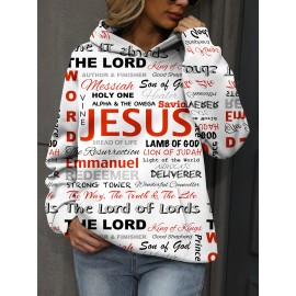 Jesus Letter Print Hoodies, Casual Kangaroo Pocket Long Sleeve Sweatshirt, Women's Clothing Jesus Letter Print Hoodies, Casual Kangaroo Pocket Long Sleeve Sweatshirt, Women's Clothing
