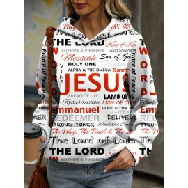 Jesus Letter Print Hoodies, Casual Kangaroo Pocket Long Sleeve Sweatshirt, Women's Clothing Jesus Letter Print Hoodies, Casual Kangaroo Pocket Long Sleeve Sweatshirt, Women's Clothing