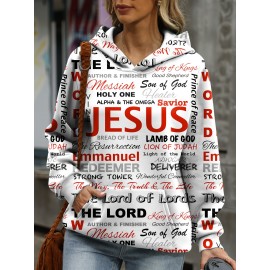 Jesus Letter Print Hoodies, Casual Kangaroo Pocket Long Sleeve Sweatshirt, Women's Clothing Jesus Letter Print Hoodies, Casual Kangaroo Pocket Long Sleeve Sweatshirt, Women's Clothing