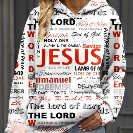 Jesus Letter Print Hoodies, Casual Kangaroo Pocket Long Sleeve Sweatshirt, Women's Clothing Jesus Letter Print Hoodies, Casual Kangaroo Pocket Long Sleeve Sweatshirt, Women's Clothing