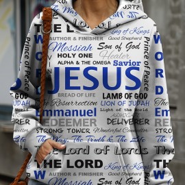 Jesus Letter Print Hoodies, Casual Kangaroo Pocket Long Sleeve Sweatshirt, Women's Clothing Jesus Letter Print Hoodies, Casual Kangaroo Pocket Long Sleeve Sweatshirt, Women's Clothing