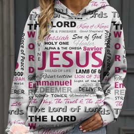 Jesus Letter Print Hoodies, Casual Kangaroo Pocket Long Sleeve Sweatshirt, Women's Clothing Jesus Letter Print Hoodies, Casual Kangaroo Pocket Long Sleeve Sweatshirt, Women's Clothing