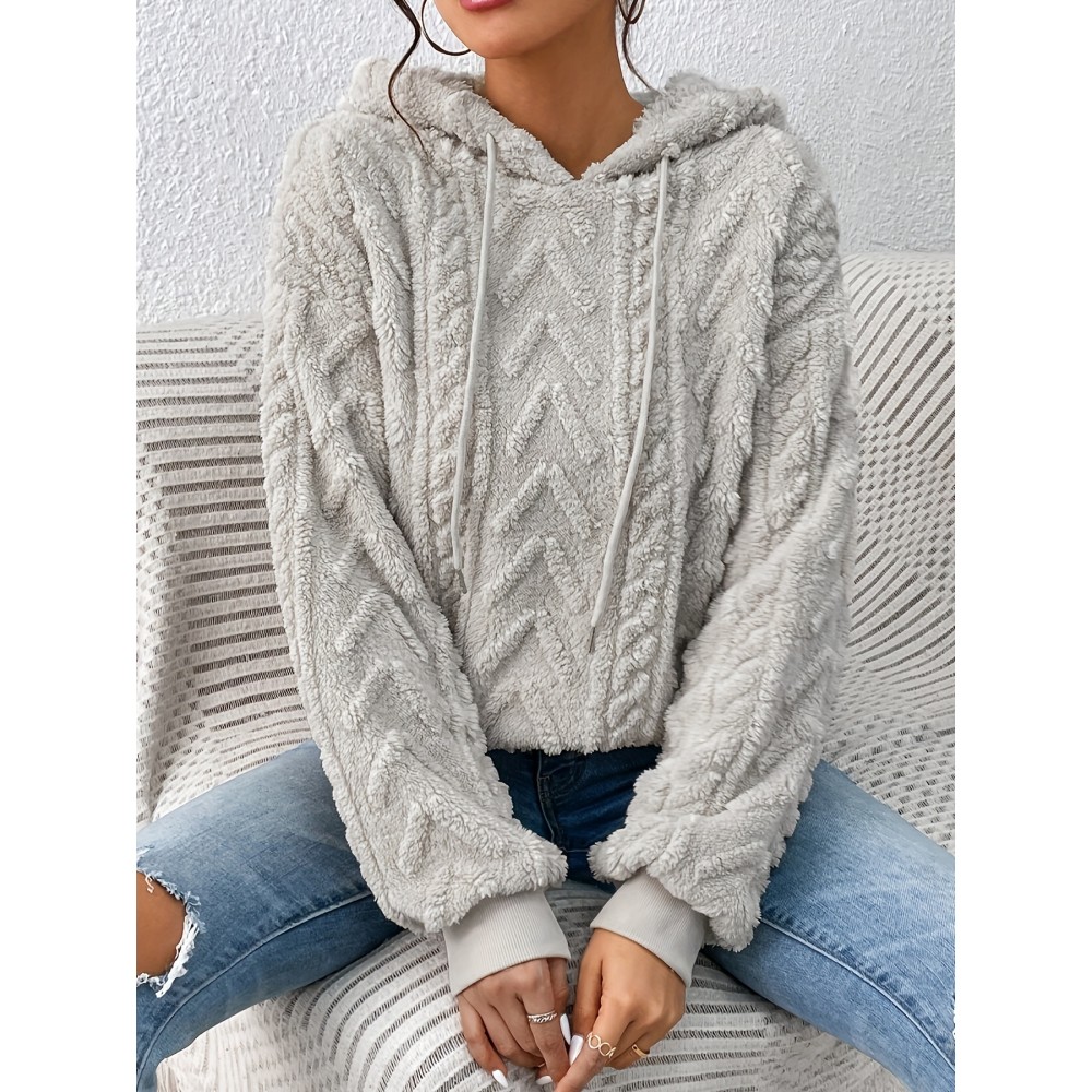 Drawstring Teddy Hoodies, Casual Long Sleeve Solid Sweatshirt, Women's Clothing Drawstring Teddy Hoodies, Casual Long Sleeve Solid Sweatshirt, Women's Clothing