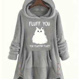 Cute Cat Print Thermal Hoodie, Casual Kangaroo Pocket Long Sleeve Hoodies Sweatshirt, Women's Clothing Cute Cat Print Thermal Hoodie, Casual Kangaroo Pocket Long Sleeve Hoodies Sweatshirt, Women's Clothing