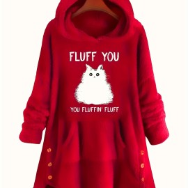 Cute Cat Print Thermal Hoodie, Casual Kangaroo Pocket Long Sleeve Hoodies Sweatshirt, Women's Clothing Cute Cat Print Thermal Hoodie, Casual Kangaroo Pocket Long Sleeve Hoodies Sweatshirt, Women's Clothing