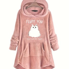 Cute Cat Print Thermal Hoodie, Casual Kangaroo Pocket Long Sleeve Hoodies Sweatshirt, Women's Clothing Cute Cat Print Thermal Hoodie, Casual Kangaroo Pocket Long Sleeve Hoodies Sweatshirt, Women's Clothing