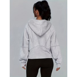Solid Half Zip Kangaroo Pockets Hoodie, Casual Long Sleeve Hoodie For Spring & Fall, Women's Clothing Solid Half Zip Kangaroo Pockets Hoodie, Casual Long Sleeve Hoodie For Spring & Fall, Women's Clothing