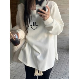 Smile Face Print Pullover Sweatshirt, Casual Long Sleeve Crew Neck Sweatshirt For Fall & Winter, Women's Clothing Smile Face Print Pullover Sweatshirt, Casual Long Sleeve Crew Neck Sweatshirt For Fall & Winter, Women's Clothing