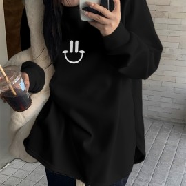 Smile Face Print Pullover Sweatshirt, Casual Long Sleeve Crew Neck Sweatshirt For Fall & Winter, Women's Clothing Smile Face Print Pullover Sweatshirt, Casual Long Sleeve Crew Neck Sweatshirt For Fall & Winter, Women's Clothing
