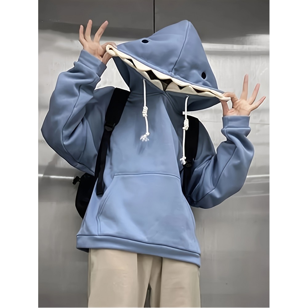 Shark Print Drawstring Hoodie, Casual Long Sleeve Kangaroo Pocket Hoodie Sweatshirt, Women's Clothing Shark Print Drawstring Hoodie, Casual Long Sleeve Kangaroo Pocket Hoodie Sweatshirt, Women's Clothing