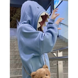 Shark Print Drawstring Hoodie, Casual Long Sleeve Kangaroo Pocket Hoodie Sweatshirt, Women's Clothing Shark Print Drawstring Hoodie, Casual Long Sleeve Kangaroo Pocket Hoodie Sweatshirt, Women's Clothing