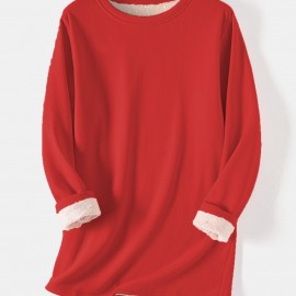 Women's Pullover Winter Warm Plush Lining Long Sleeve Sweatshirt, Slim Fit Warm Top,  Women's Clothing Women's Pullover Winter Warm Plush Lining Long Sleeve Sweatshirt, Slim Fit Warm Top,  Women's Clothing