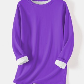 Women's Pullover Winter Warm Plush Lining Long Sleeve Sweatshirt, Slim Fit Warm Top,  Women's Clothing Women's Pullover Winter Warm Plush Lining Long Sleeve Sweatshirt, Slim Fit Warm Top,  Women's Clothing