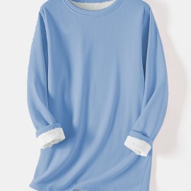 Women's Pullover Winter Warm Plush Lining Long Sleeve Sweatshirt, Slim Fit Warm Top,  Women's Clothing Women's Pullover Winter Warm Plush Lining Long Sleeve Sweatshirt, Slim Fit Warm Top,  Women's Clothing
