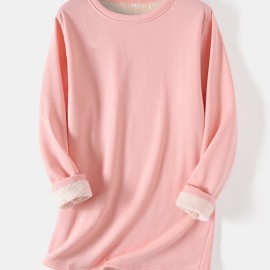 Women's Pullover Winter Warm Plush Lining Long Sleeve Sweatshirt, Slim Fit Warm Top,  Women's Clothing Women's Pullover Winter Warm Plush Lining Long Sleeve Sweatshirt, Slim Fit Warm Top,  Women's Clothing